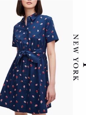 kate spade Navy Short-Sleeve Shirt Dress with Red & Pink Floral Print